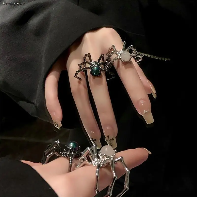 1X Stile Coreano Sweet Cool Star Spider Heart Zircone Opal Ring Trendy Open Anelli Da Dito Regolabili Per Le Donne Gioielli Di Moda Punk