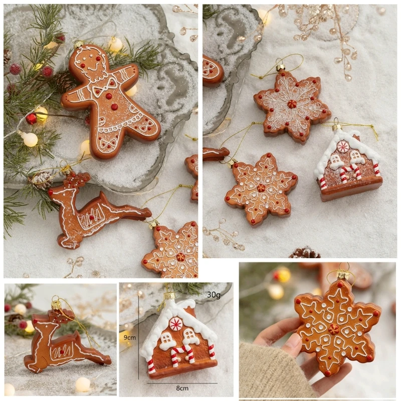 W3JA Gingerbread Man House Christmas Ornament Resin Hanging Pendant XmasDecor Snow