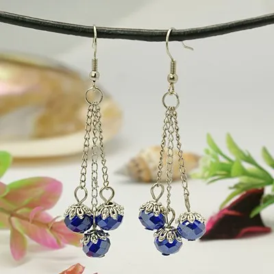 Kissitty 30 Pairs Stylish Tibetan Style Chandelier Earrings For Women Glass Beads Iron Chains Earring Hooks Jewelry Findings