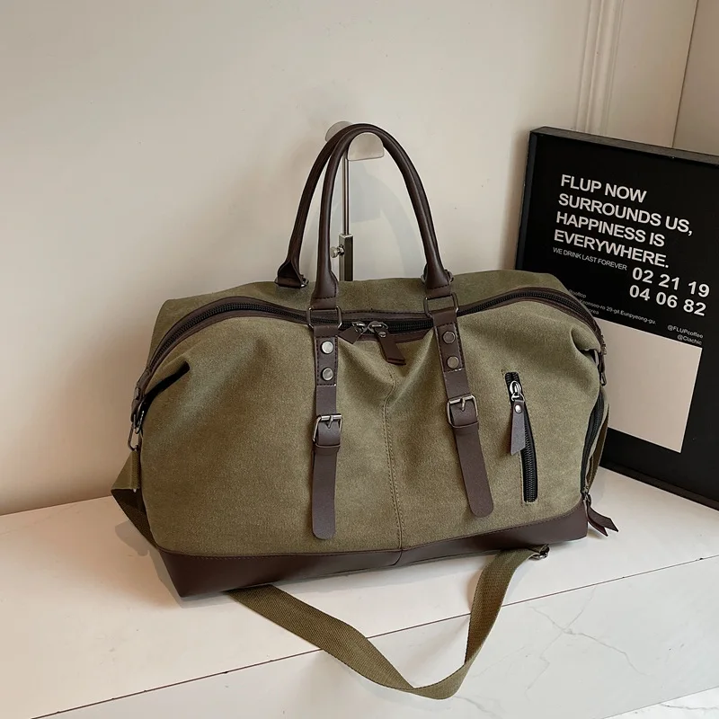 Unisex Large Capacity Canvas Travel Bag Casual Crossbody Shoulder Bag Lightweight Handbag Breathable Waterproof Wear-resistant