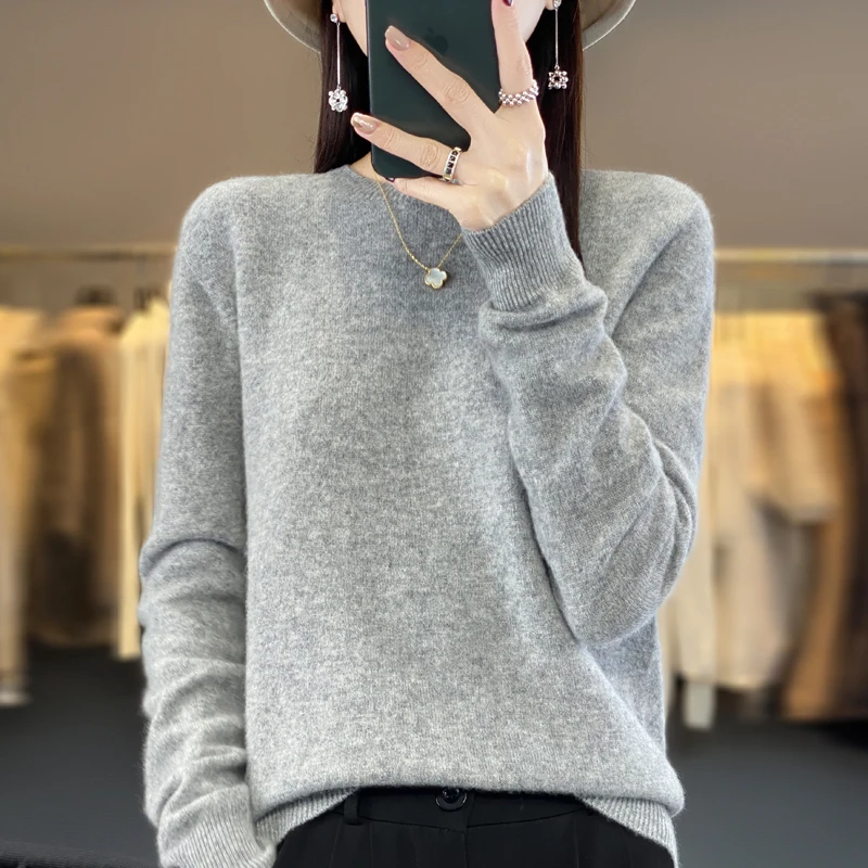 Autumn Winter 100% Merino Wool Sweater Women First Line Seamless Half-high Collar Pullover Basis Casual Cashmere Knit Solid Tops 6