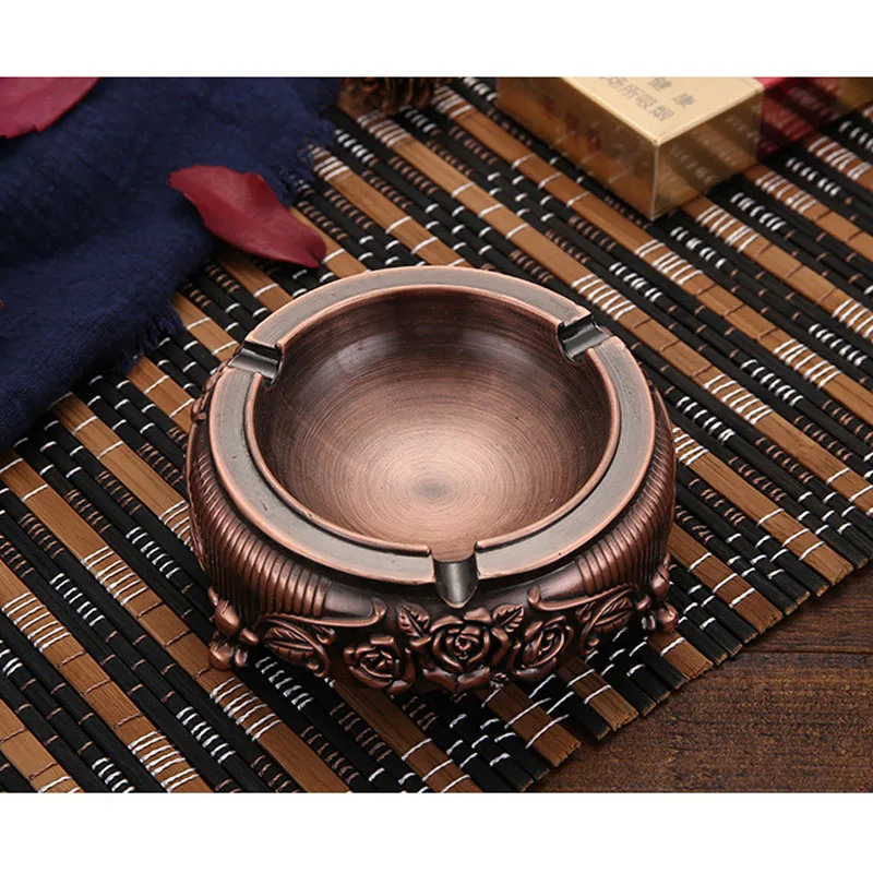 Metal Ashtray Mini Vintage Metal Ashtray with Embossed Flower for Outdoor and Indoor Use