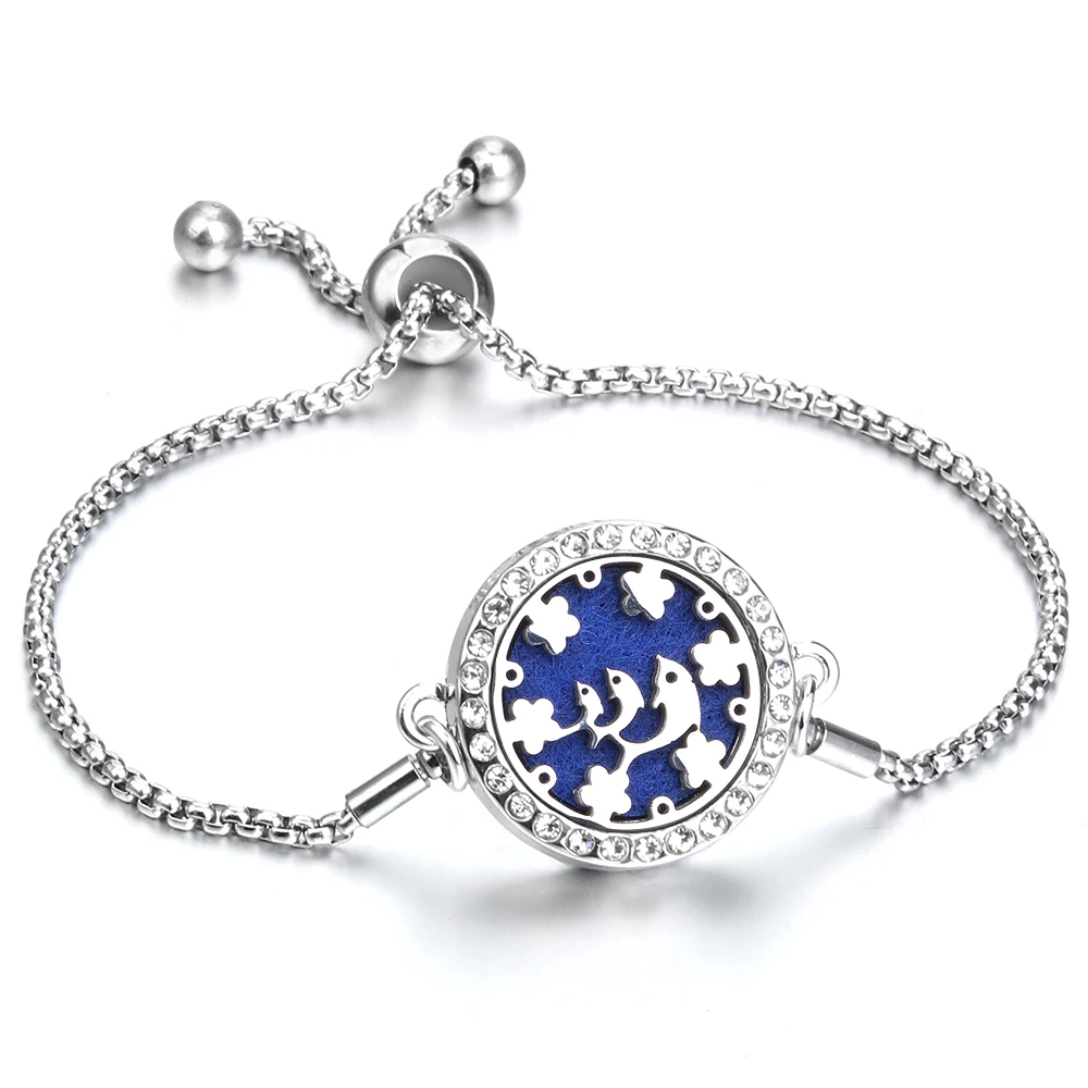 Aromatherapy Bracelet Jewelry Adjustable Chain Crystal Kaleidoscope Lotus Flower Aroma Perfume Essential Oil Diffuser Bracelets
