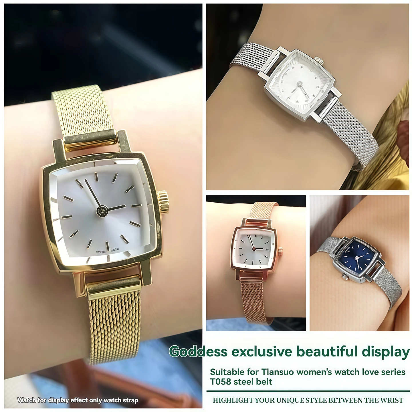 Elegant Women's 9mm Fine Steel Woven Mesh Strap in Gold, Silver, and Rose with Cowhide Option