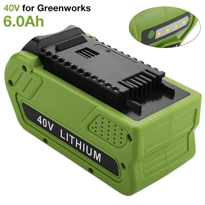 Batteria Ricaricabile Per Utensili Elettrici Agli Ioni Di Litio 40V 6000Mah Per Greenworks 40V G-Max 29472 29252 20202 22262 St40B410 Ba40L210 Stba40B