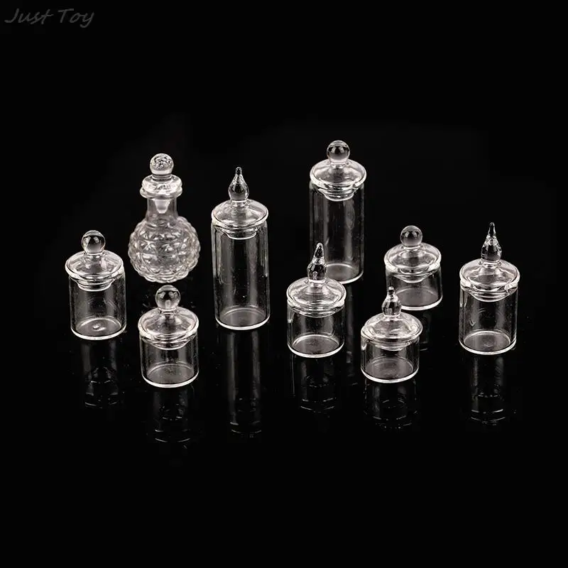 

1:12 Dollhouse Miniature Clear Glass Jar Candy Bean Storage Bottle Tiny Jar With Cover Kitchen Decor Toy Doll House Accessories