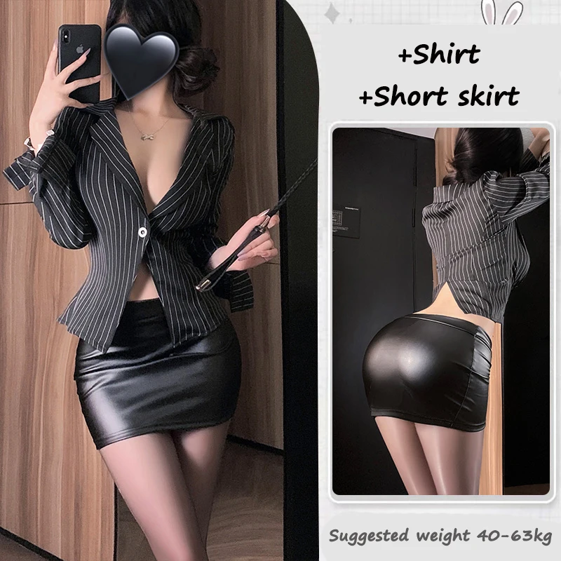 2025 Sexy Secretary OL Office Lady Cosplay Open Bra Role Play Lingerie Costumes Striped Shirt Office Lady Roleplay Uniform Suit