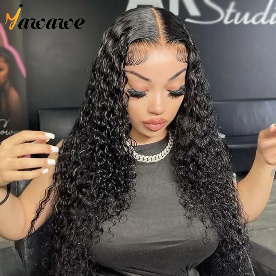 

34inch 6x4 wear and go glueless human hair wig hd lace frontal wig for women precut preplucked ready to go wig water wave curly