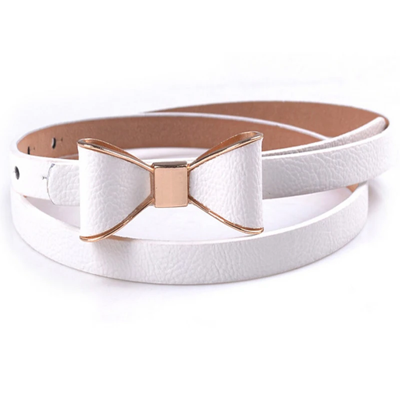 New Fashion Women Girl Cute Sweet Candy Colors Bowknot PU Leather Thin Skinny Waistband Belt For Dress Hot Drop Shipping