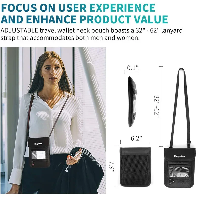 RFID Blocking Travel Neck Pouch ID Card Pouch Wallet Men Women Passport Cover Hanging Multifunction Card Money Anti-Theft Bag wallet card holder,card holder,credit card holder,passport holder