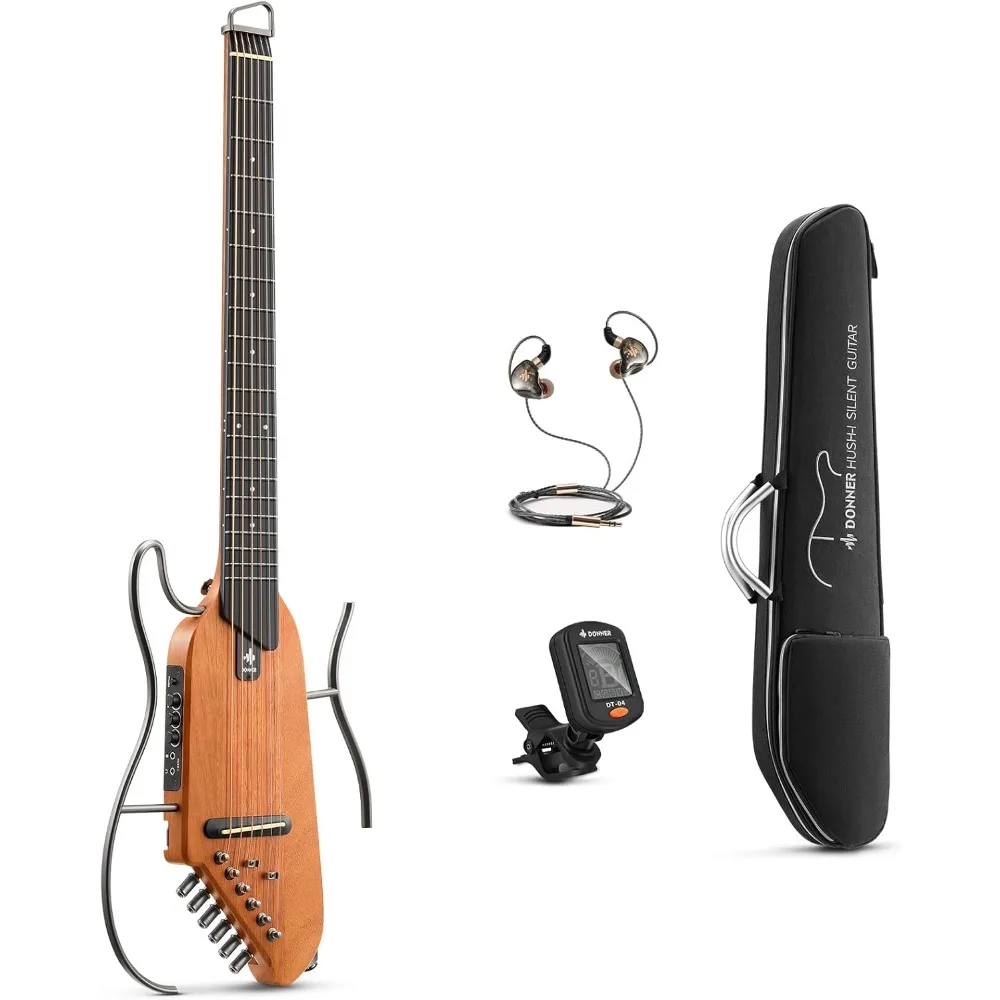 Guitar For Travel Portable-Light and Quiet Performance Headless Acoustic-Electric Guitar Mahogany Body with Removable Frames