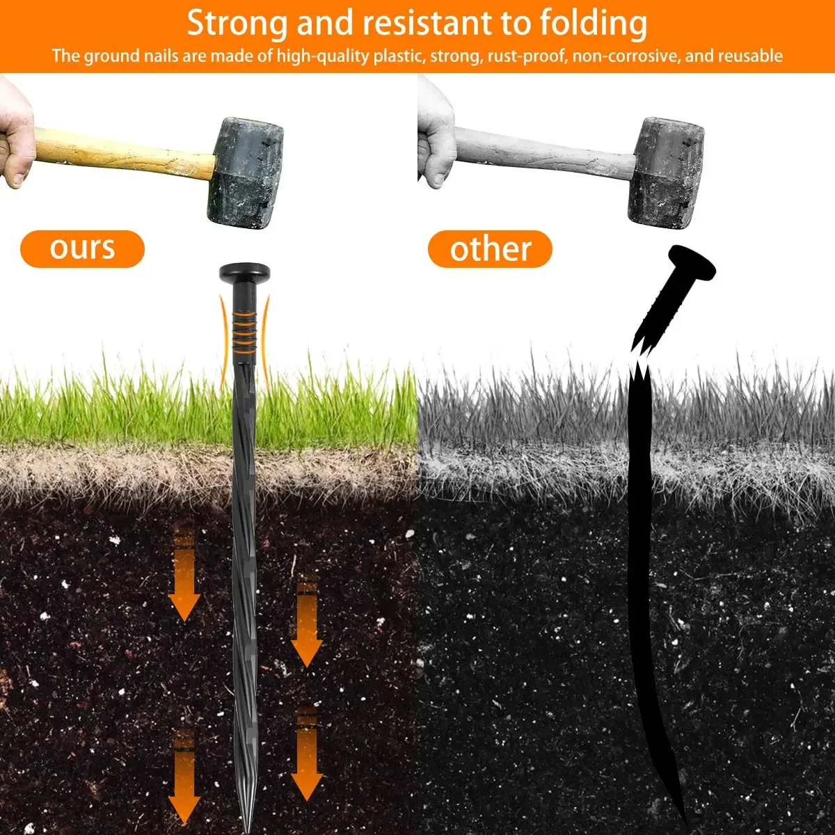 90/30pcs 8 Inch Plastic Landscape Edging Spikes Anchoring Nail Spiral Landscape Stake For Weed Barrier Paver Edging