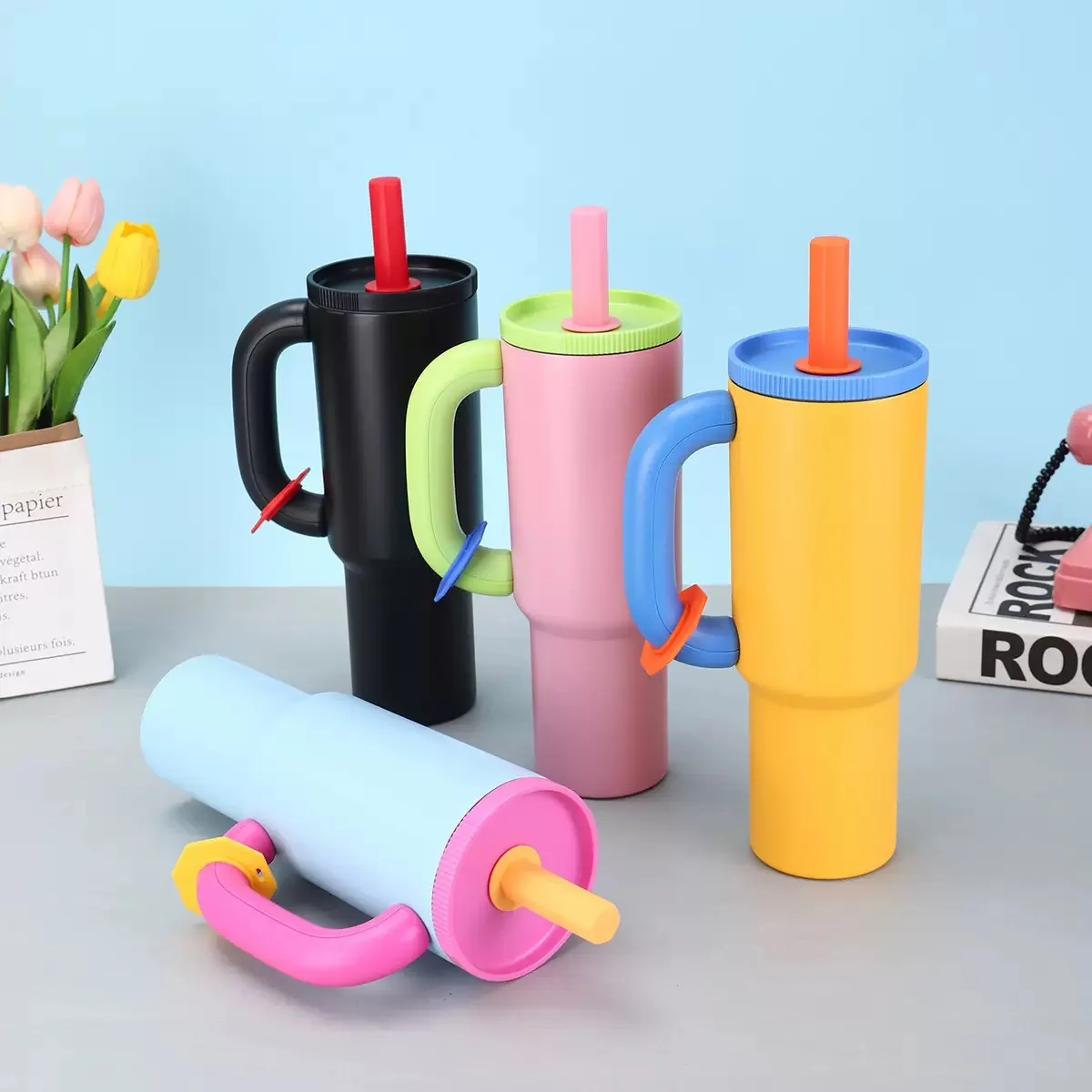 Chakolab 40Oz Stainless Steel Tumbler Travel Mug With Straw Fits Car Cup