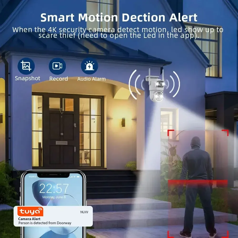 10MP Dual Lens Tuya Wifi Camera PTZ Outdoor 4K Wireless Dual Screen Security Camera Auto Tracking Monitoring Video Surveillance 4
