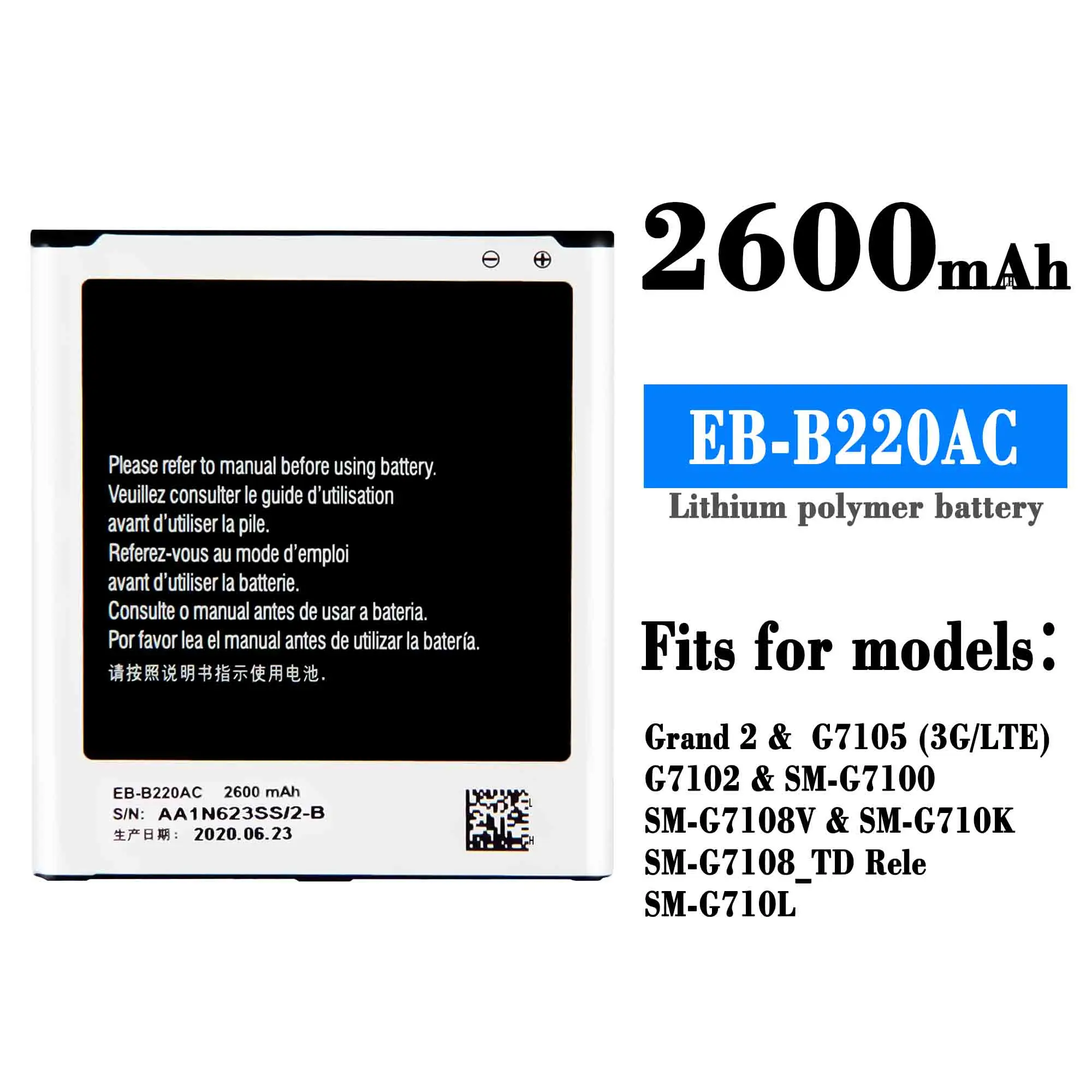 

EB-B220AC battery for Samsung GALAXY Grand 2 SM-G7106 G7108V SM-G7102 G7100/G7108 G7109 I9295 I9507V New Original