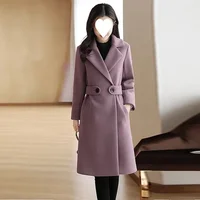 Korean Style Women's Mid-Length Woolen Coat Slimming Autumn Winter Fashion Big Coat Long Sleeve Button Closure Classic Color