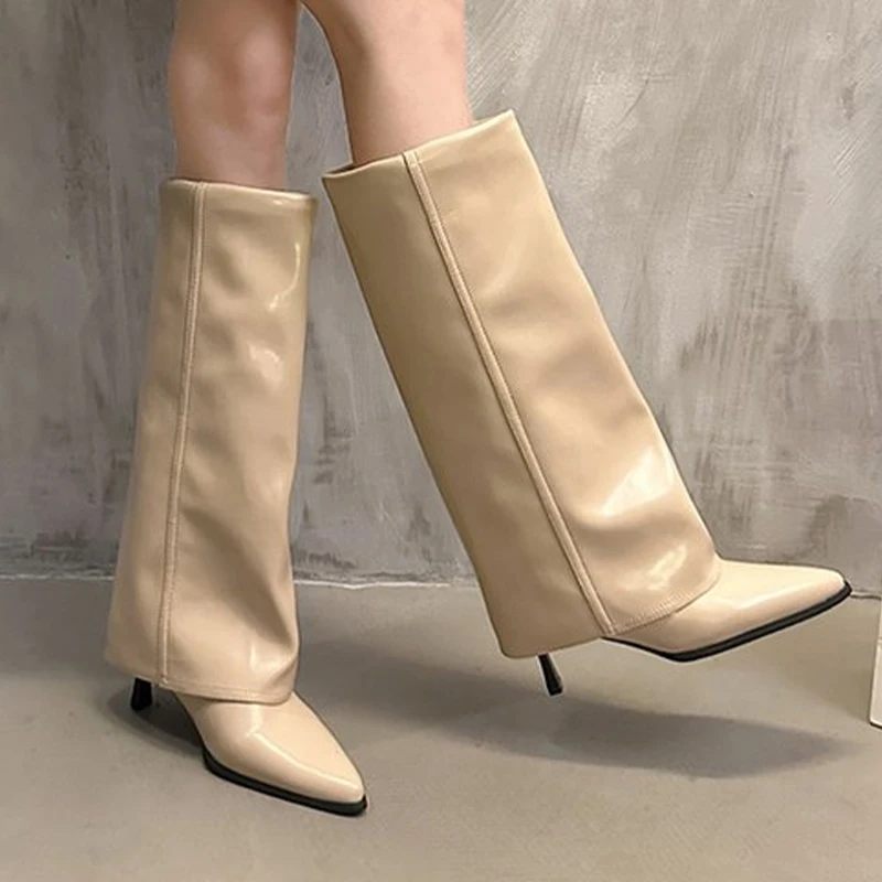 Khaki pu fine heel