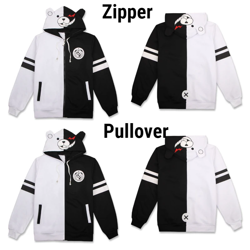 

Anime Adult Danganronpa Monokuma Cosplay Hoodie 3D Printed Hooded Sweatshirt Men Women Casual Zip Up Jacket Coat Pullover