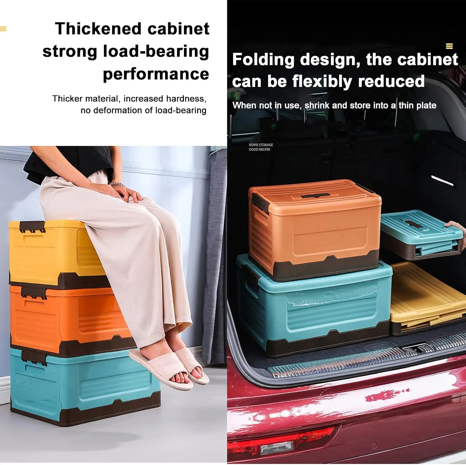 Foldable storage cabinet for storing books, clothes, and organizing plastic household storage boxes for cars