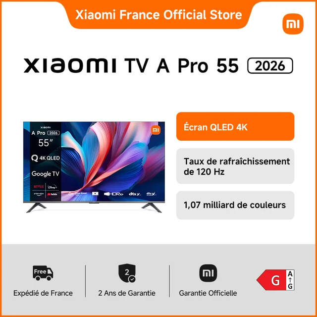 Xiaomi France | Xiaomi TV A Pro 55 2026 4K, QLED 4K display, Immersive sound with Dolby Audio™, DTS:X, DTS Virtual: X, HDR10+ compatible ,1.07 billion colors, DCI-P3 94%