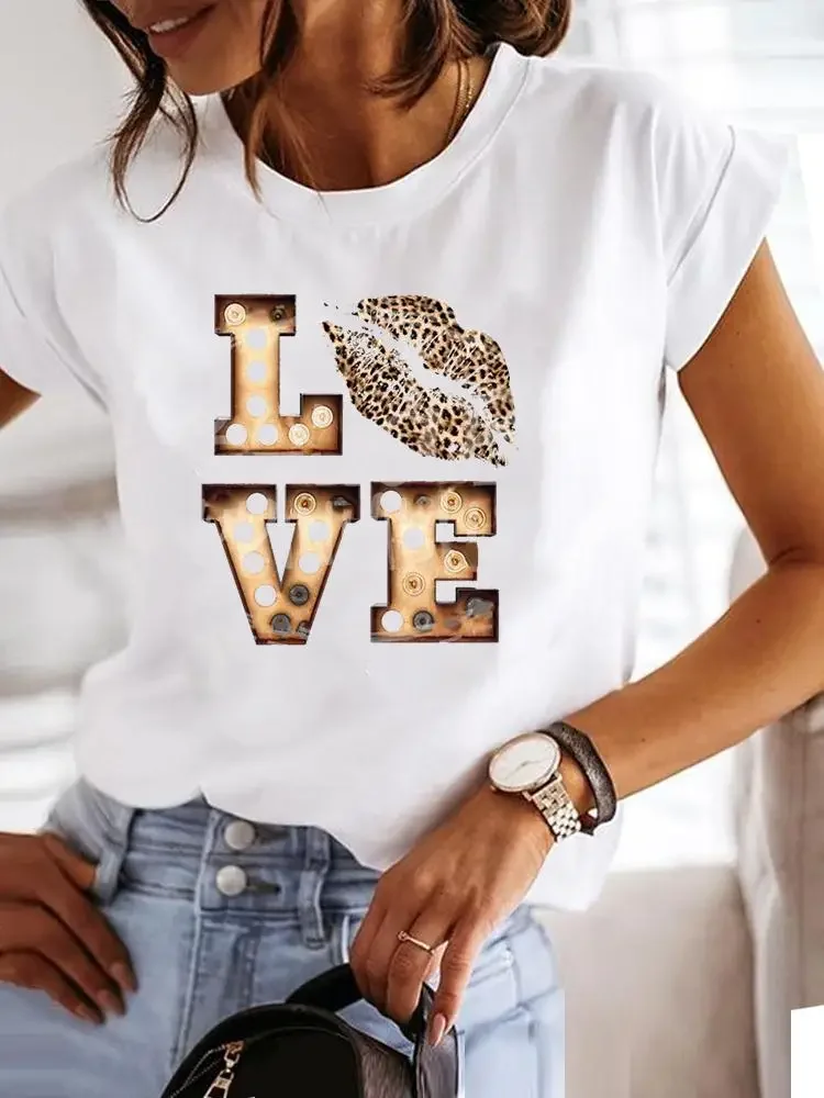 

Print T Shirt Short Sleeve Love Heart Valentine Cute Clothing Tee Women Graphic T-shirt Summer Clothes Fashion Female Top