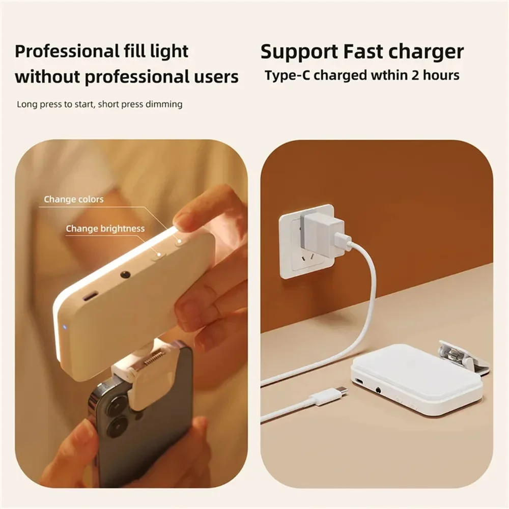 Fill Lamp LED Selfie Light 1000Mah Rechargeable Clip-on Video Conference Light 3 Modes For Cell Phone Tablet Laptop