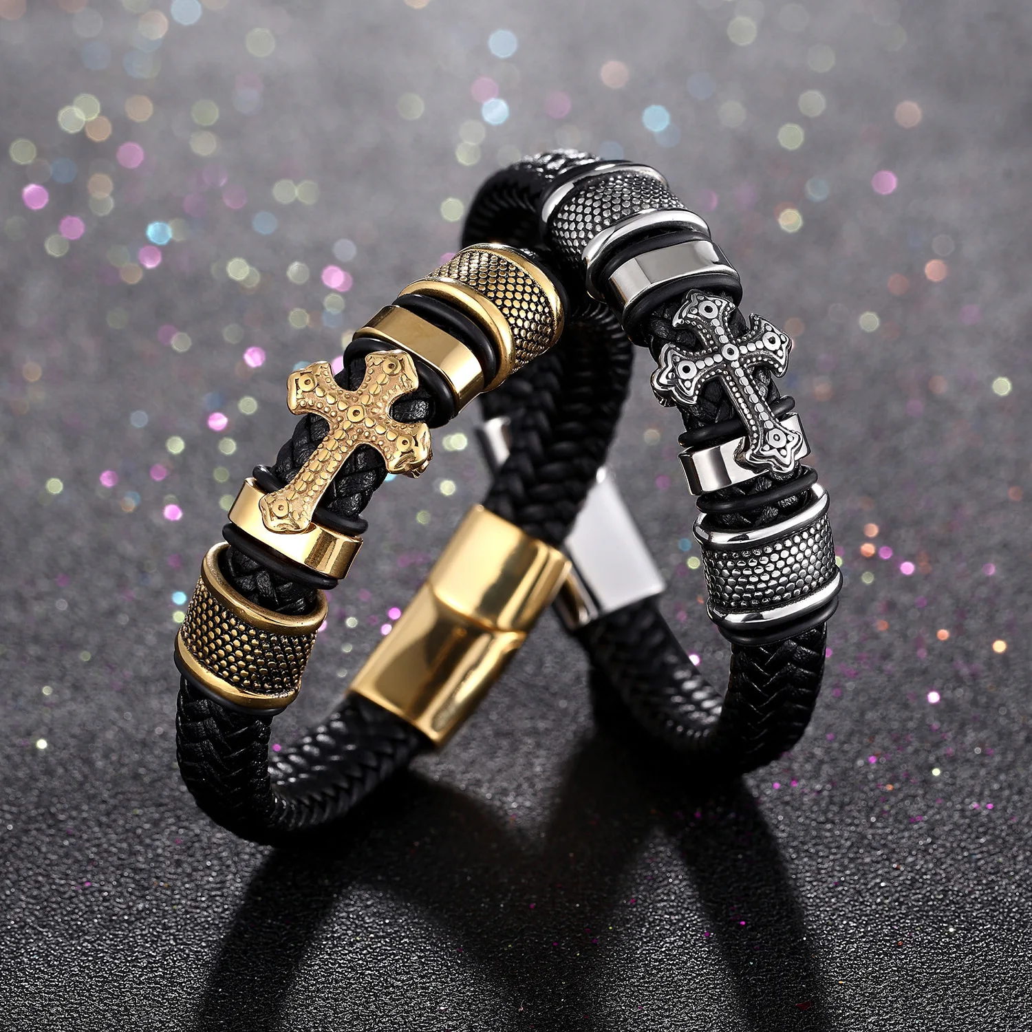 Leather Bracelet Leather Bangle Fashion Religious Christianity Cross Bangles Charms Men Classic Punk