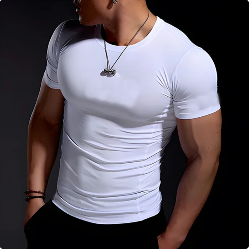 Men's compression running T-shirt fitness tight short sleeved T-shirt training jogging shirt gym sportswear quick drying 3
