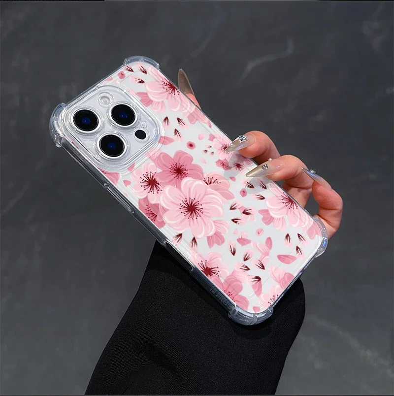 Pink Lily Blue Flower Shockproof Clear Phone Case