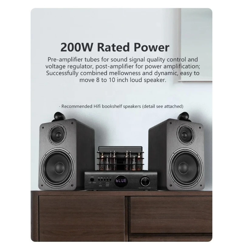 AV-2080R 밸브 하이파이 스테레오 진공관 파워 앰프 200W 듀얼 채널 풀 기능 리모컨 홈 DAC 앰프