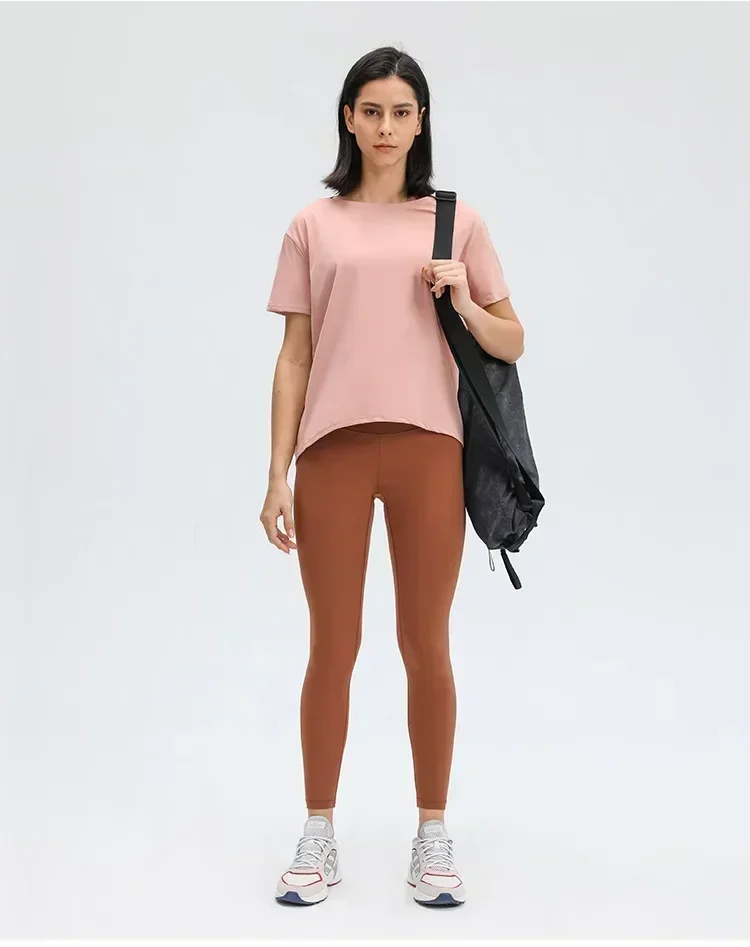 Lemon Women Yoga Gym Sport Crop Top Back in Action Short Sleeve Top T-shirt Sportswear Breathable Leisure Outdoor Jogging Blouse