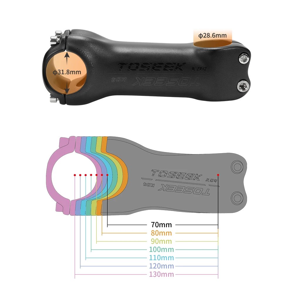 TOSEEK Fahrrad-Vorbau aus Carbonfaser für MTB/Rennrad, 6/17 Grad, 70-130mm, Schwarz Matt, Fahrradteile Lenker-Vorbauten – Detail 4
