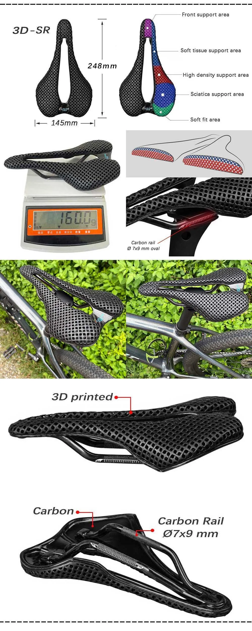 ELITA ONE 3D-Gedruckter Sattel Carbon-Rennradsattel Ultraleicht Hohl Komfortabel Atmungsaktiv Fahrradsitzteil – Detail 5