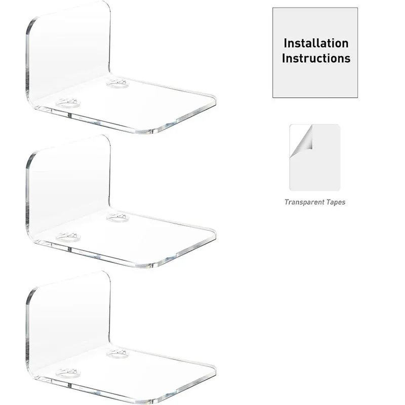 3PCS Surveillance Camera Shelf Acrylic Adhensive Wall Mount Stand Storage Rack for Small Items in Living Room Bathroom Bedroom 3