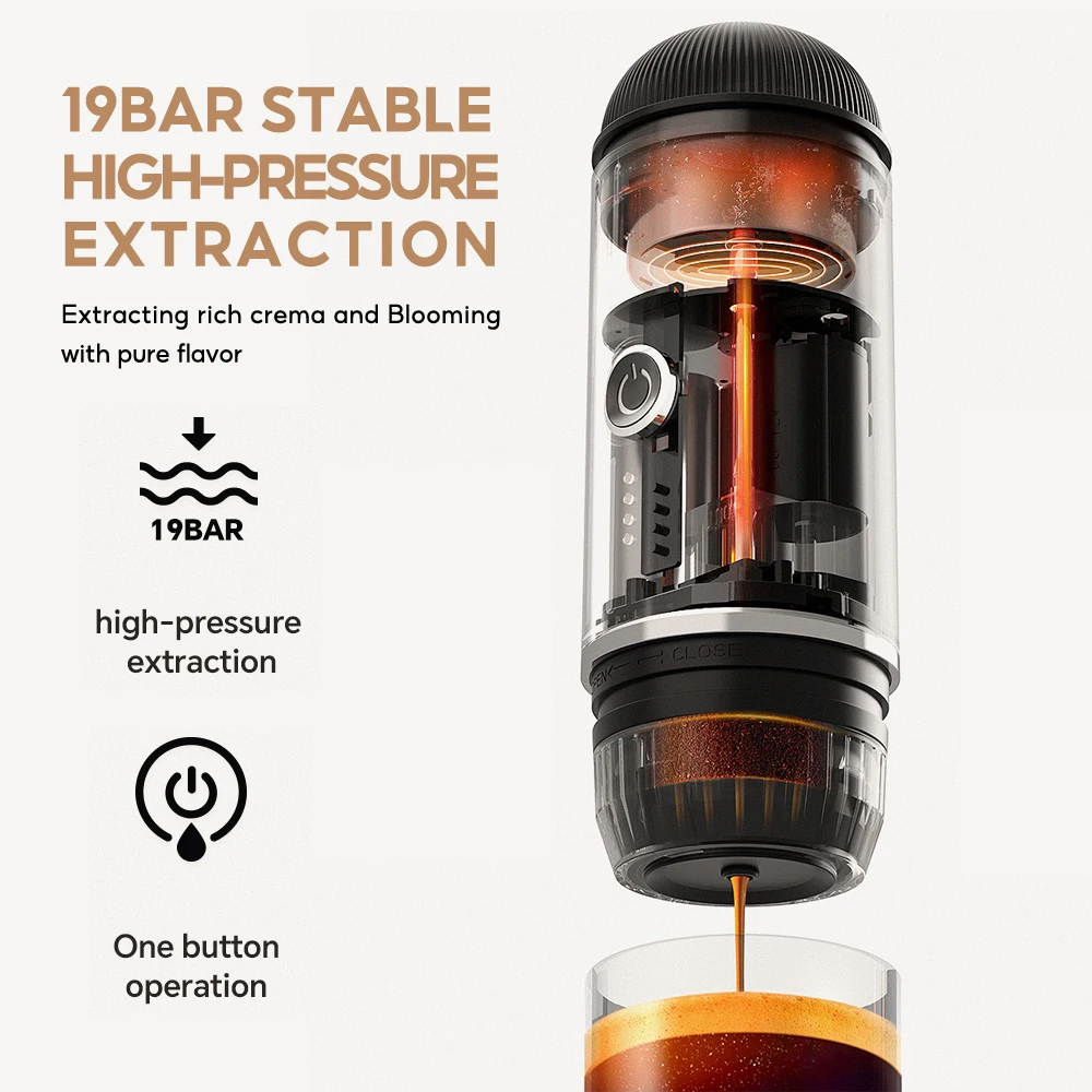 Ultra Light Portable Espresso Coffee Maker for Travelling Camping 19 Bar High Pressure Extraction 4