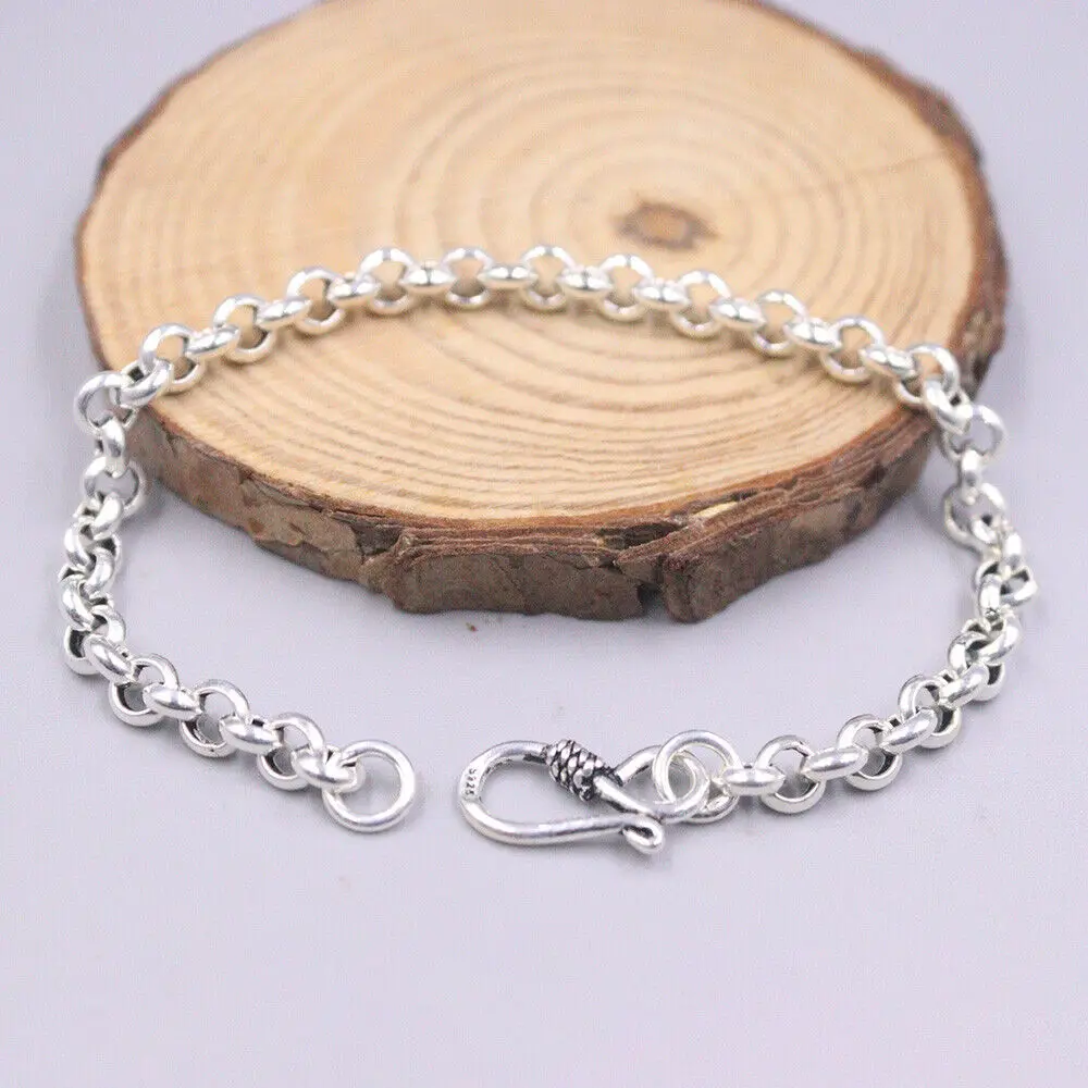 

Real 925 Sterling Silver Bracelet 5mm Rolo Link Chain 7.67inch Stamp S925