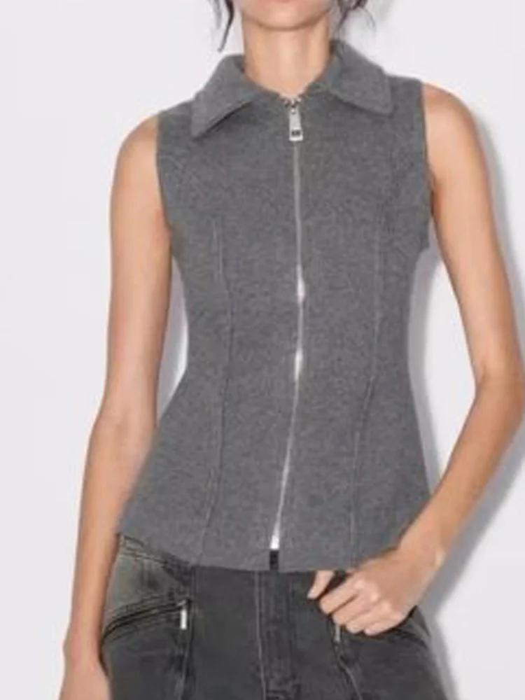 

2023 Women Autumn Knitting Cardigan Sweaters Fashion Solid Zipper Turn-down Collar Female Elegant Street Vests Sweater Clothing