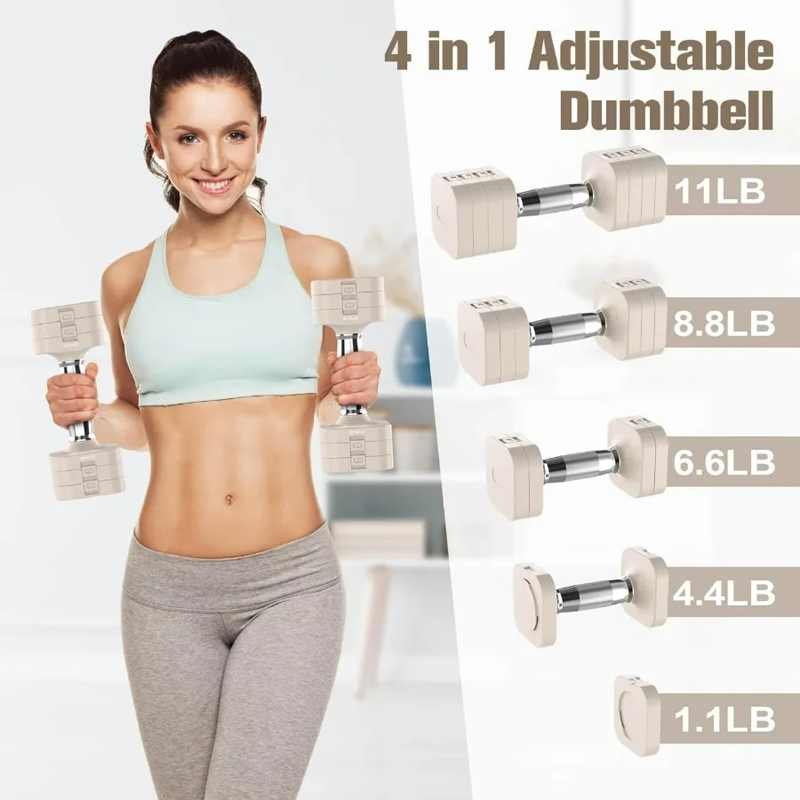 22LBS Adjustable Dumbbells Set, Adjustable Weight Dumbbells with 4 Levels 4.4lb, 6.6lb, 8.8lb, 11lb, Hand Weights Sets for Women