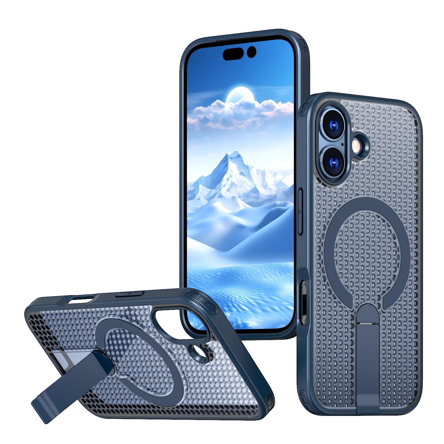 Breathable Mesh Magnetic Heat Dissipation Phone Case with Foldable Bracket