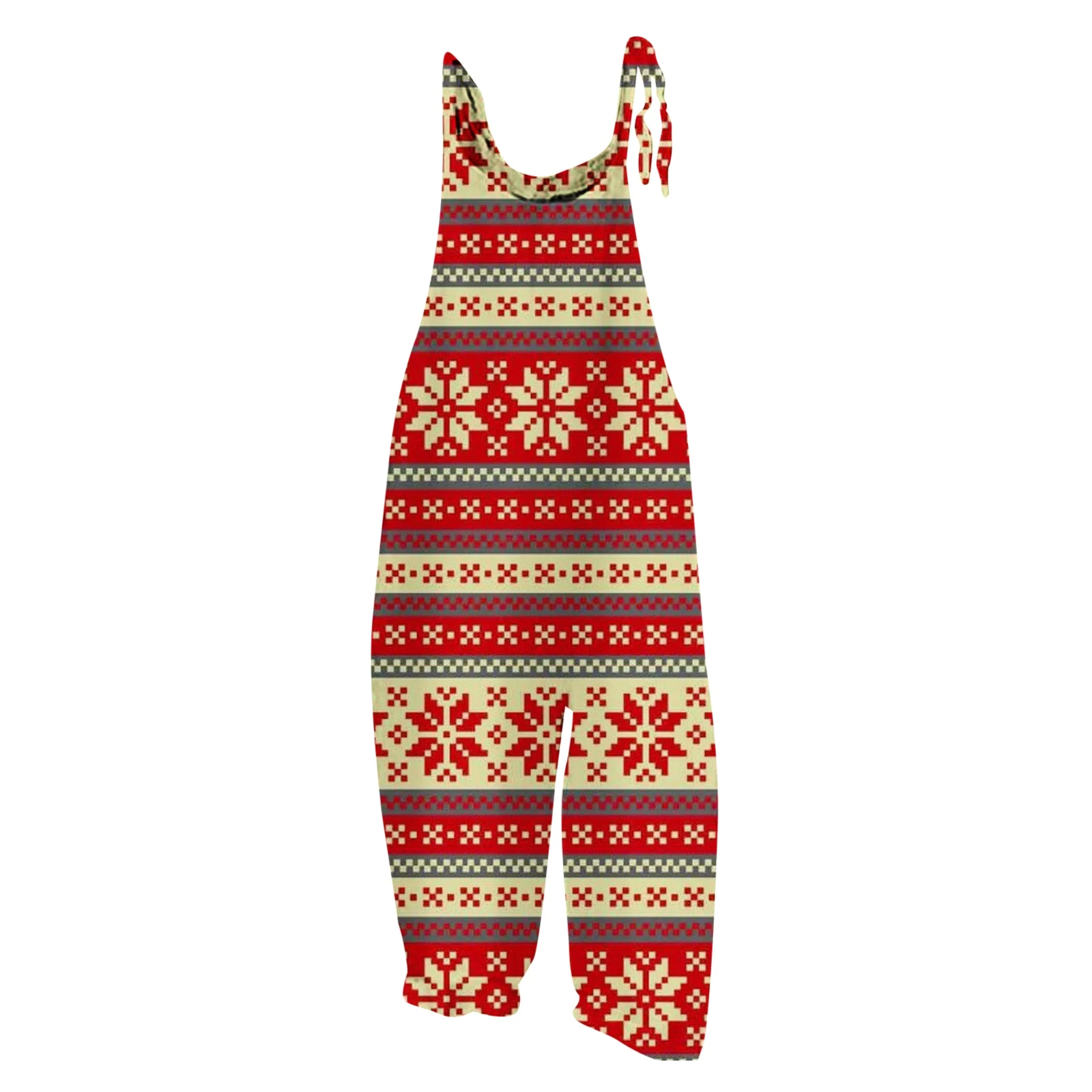 Mono con estampado navideño para mujer, informal, holgado, con tirantes ajustables, holgado, versátil, con tirantes, pierna ancha y ajustable