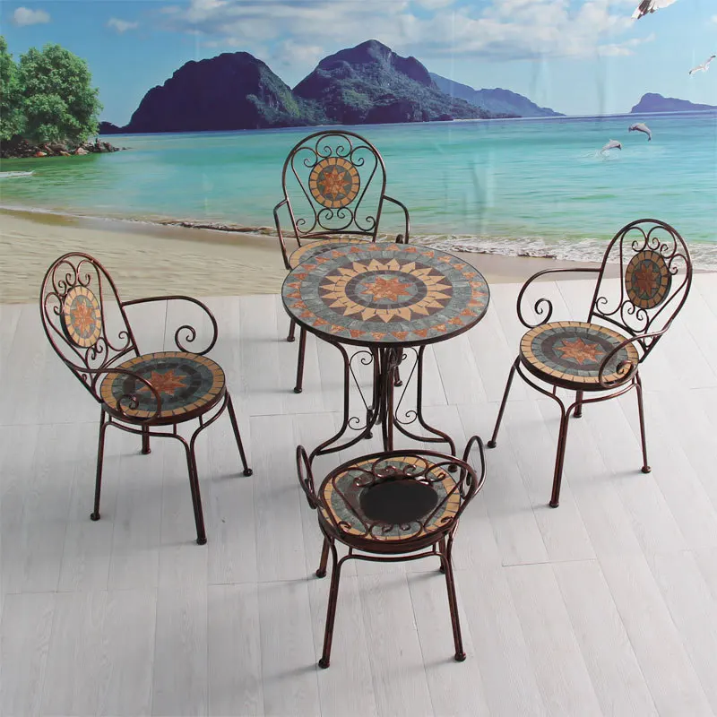 

European iron art balcony courtyard outdoor terrace outdoor bar leisure garden table and chair combination three-piece set