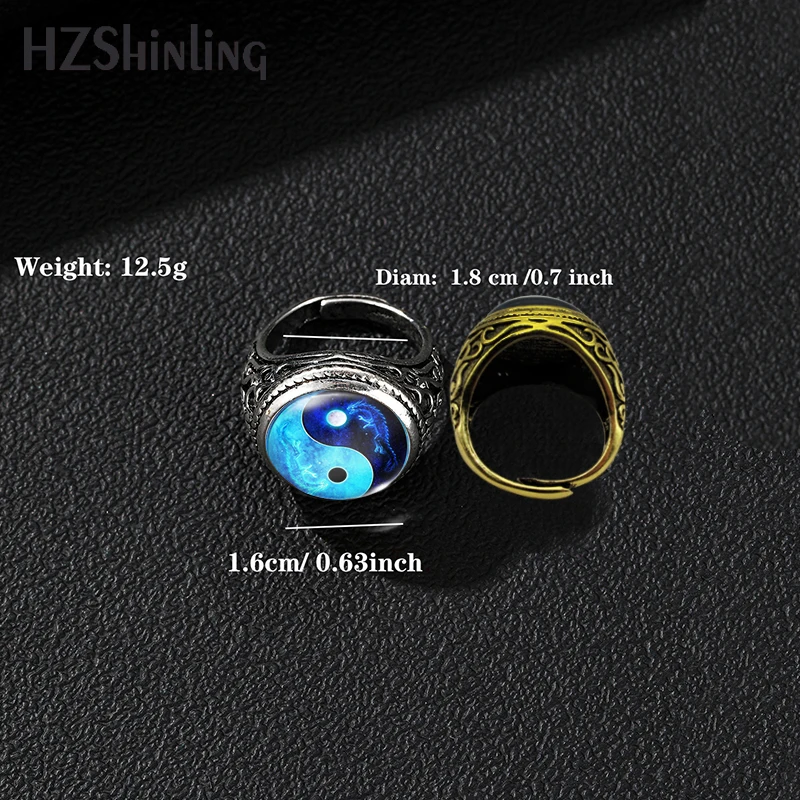 Finger Rings Jewelry Rings Ring Jewelry Signet Ring Yin Yang Vintage Antique Ring Glass Cabochon Pendants Jewelry Gifts for Men