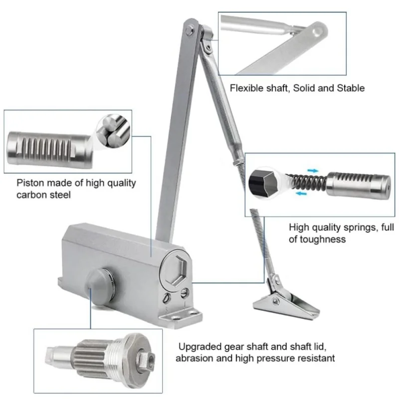 Soft Closing Automatic Door Closer Heavy Duty Hydraulic Adjustable Speed Positioning Door Stop Protective Holder Hardware