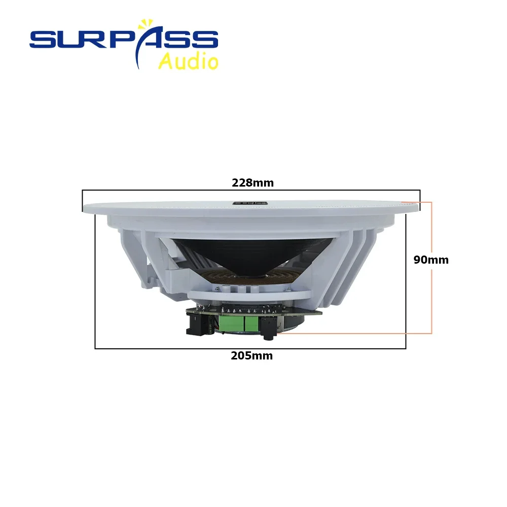 Home Sound System 8 Inch Bluetooth Framless Active 20W Ceiling Speaker Built-in Class D Amplifier ABS Material for Apartments 2