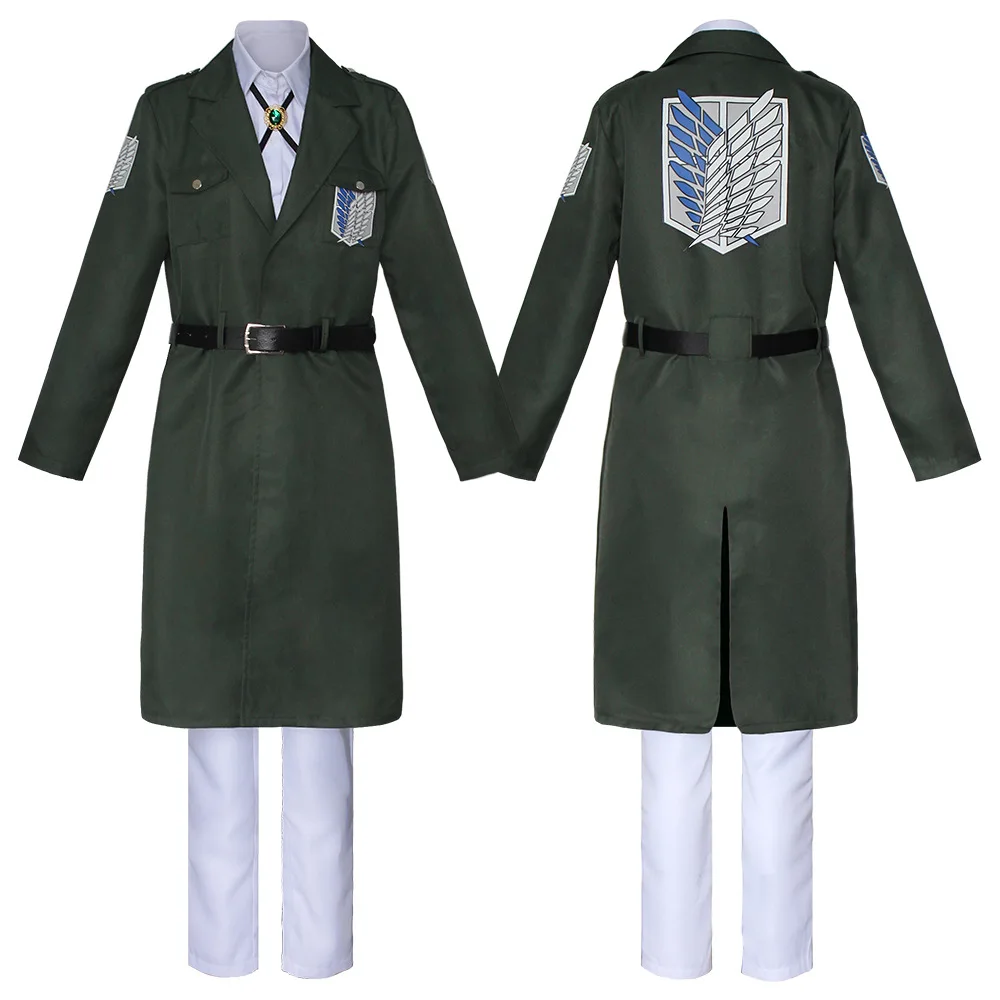 

Attack on Titan Scout Regiment Eren Jaeger Cosplay Costume Army Green Coat Shirt Pants Set Man Legion Uniform Halloween Costume