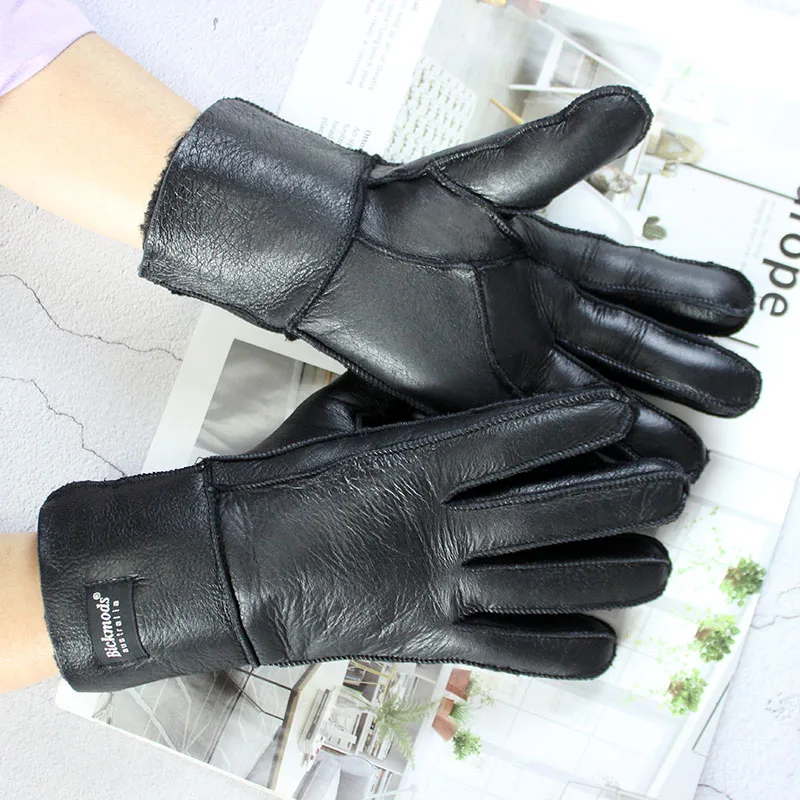 Winter Warm Sheepskin Fur Gloves Men's Thickened Windproof and Cold-Proof Outdoor Riding Sheep Leather Wool Finger Gloves