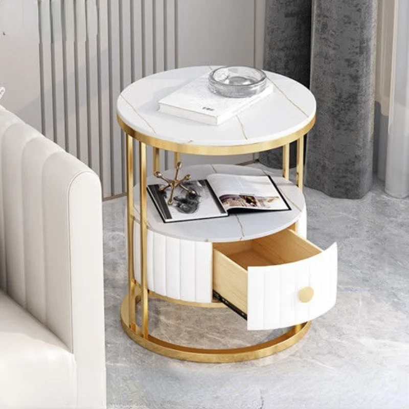 

Nordic Sofa Side Table Living Room Side Cabinet Light Luxury Rock Board Small Coffee Table Round Cabinet Corner طاولة قهوة