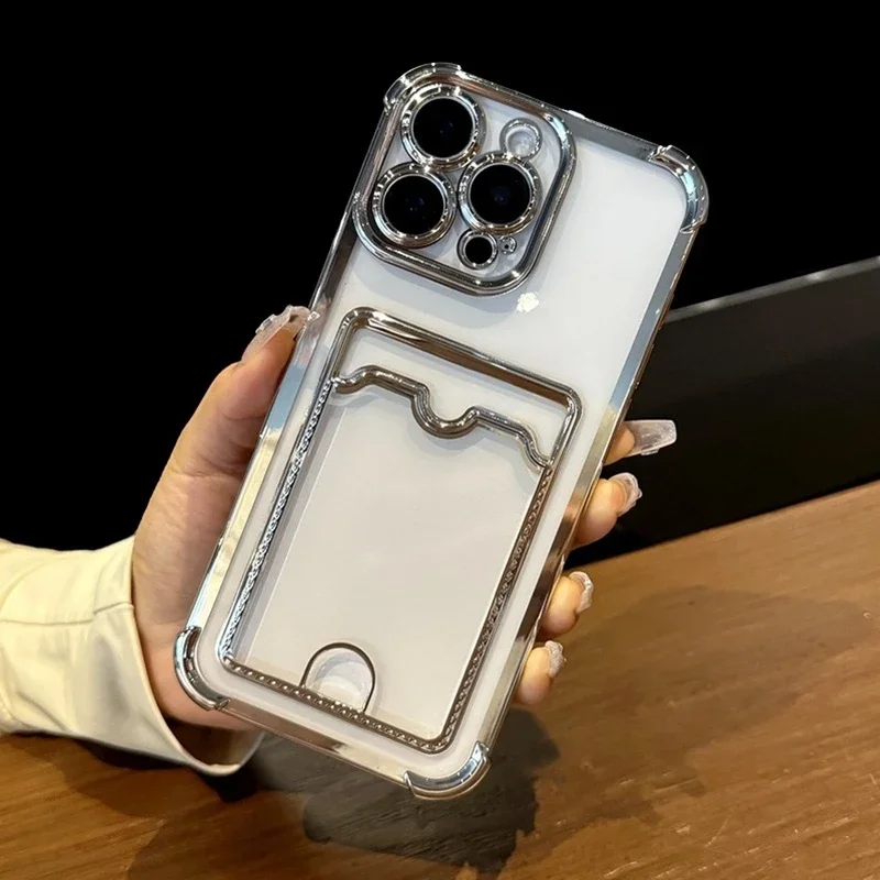 Transparent Soft TPU Wallet Phone Case with Card Holder and Clear Bumper Back Cover