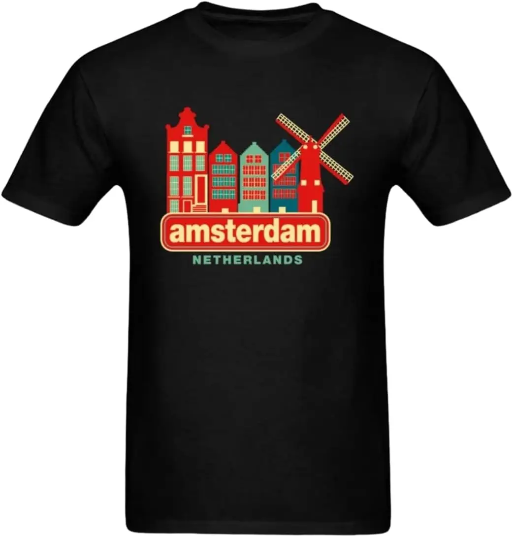 

Latest-Vintage-Amsterdam-Netherlands-City-Print-T-Shirt Cotton-Casual-Tops-T-Shirt-Windmill.