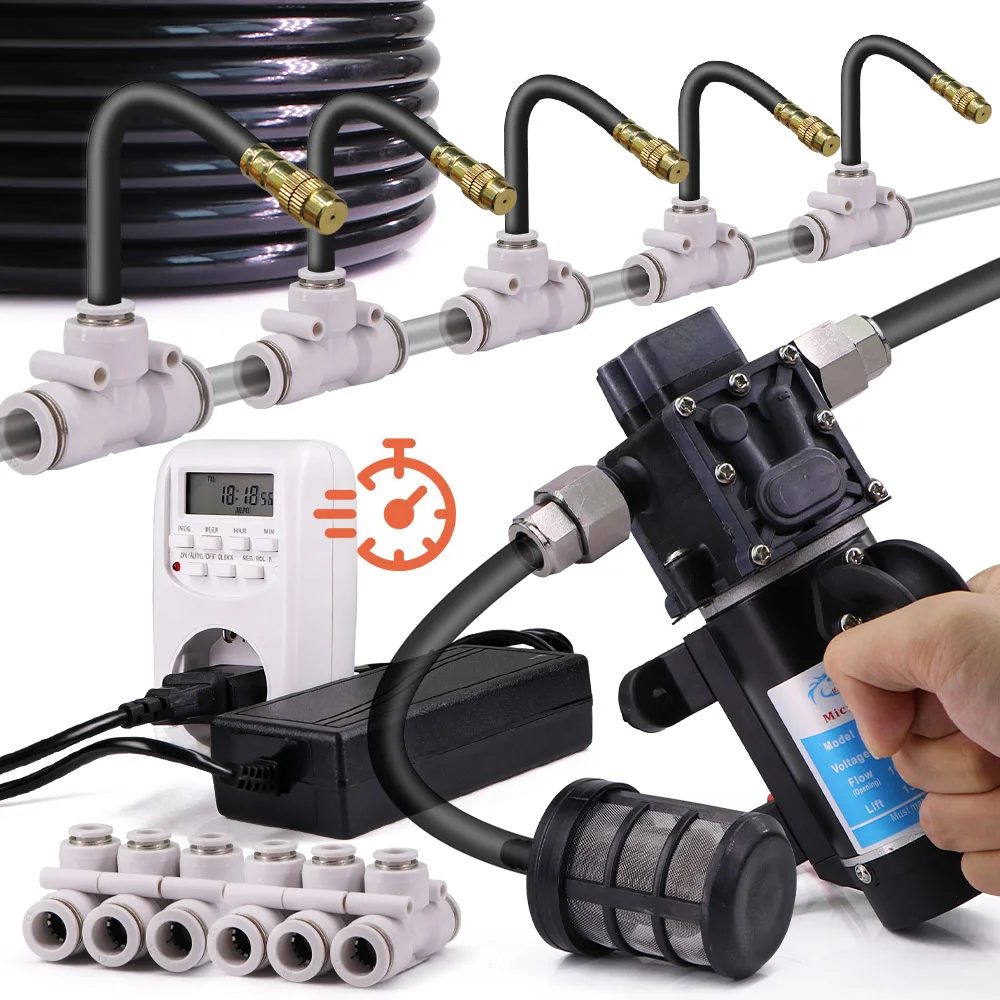 3/8" 9/12mm Automatic Watering Misting System 120W Diaphragm Pump Sprayer Kit for Garden Lawn Patio Greenhouse Farm Irrigation